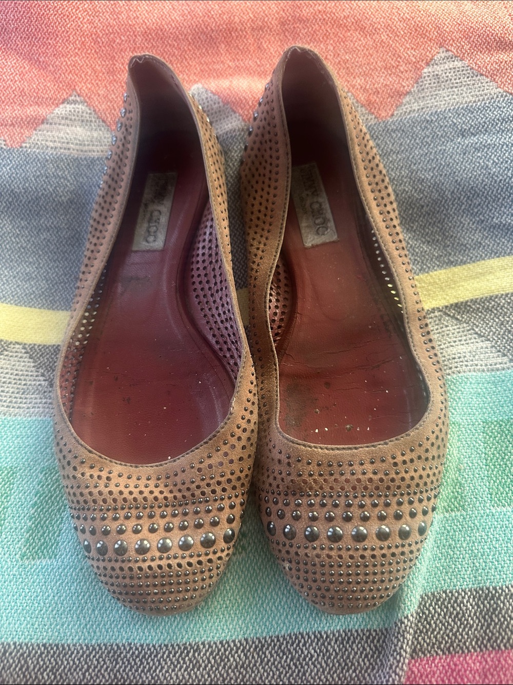 Jimmy Choo Brown Suede Studded Ballet Flats